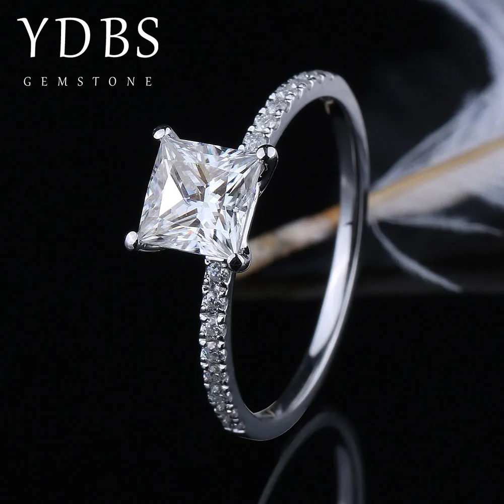 YDBS 1ct D color VVS1 кольцо принцессы с моиссанитом 14k белое золото бриллиантами прошли