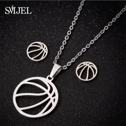 Elegant Stainless Steel Volleyball Jewelry Set - Minimalist Hollow Ball Necklace & Triangle Earrings (73)
