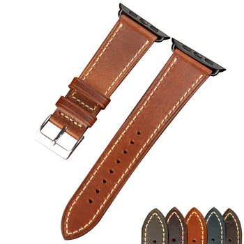 

Handmade oily leather watchband for iwatch 42MM 44MM retro calfskin men's and women's bracelet, retro style