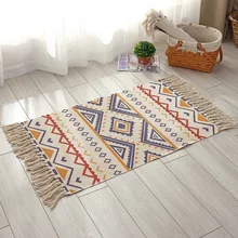 Хлопок и лен ковер Бохо коврик для дома спальни пол дверь прикроватный коврик одеяло с кисточками Alfombra Boho Tapis de gland H99F