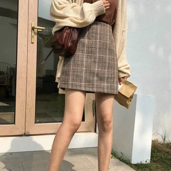 

Korean Retro mini black sexy High waist skirt New pencil plaid harajuku skirt fashion plus size clothes