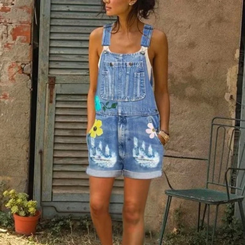 2020 New Summer Women Long Jumpsuits Fashion Flowers Printed Jeans Short Romper Casual Floral Pocket Playsuit Denim Overalls 2020 New Summer Women Long Jumpsuits Fashion Flowers Printed Jeans Short Romper Casual Floral Pocket Playsuit Denim Overalls