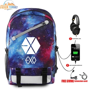 

New EXO printing Fashion backpack multifunction USB charging Travel bag for teenagers Boys Girls School Bags Travel Bags