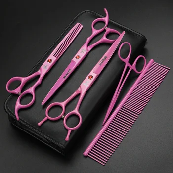 

7 Inch Pet Grooming Scissors Hair Cutting Scissors Cat And Dog Hemostatic Forceps, Sparse 25%, Bending Shears 3-piece Set
