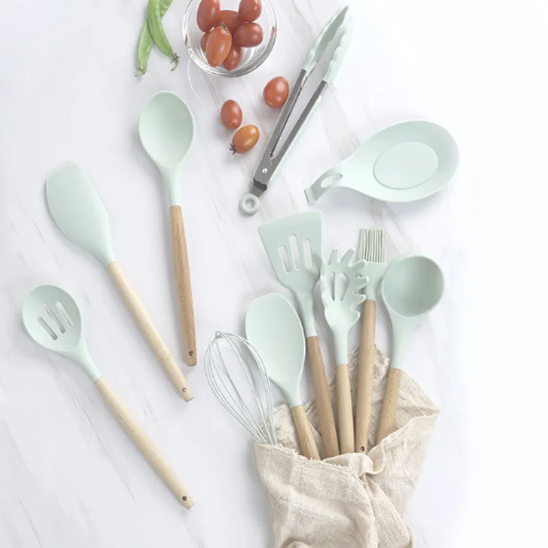 

Cooking tools Silicone Cooking Utensils Non-stick Spatula Shovel Wooden Handle Cooking Tools Kitchen Tool Accessories