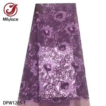 

African French Flower Lace Embroidered Fabric 2019 High Quality Sequins Lace Fabric for Wedding Party DPW1265