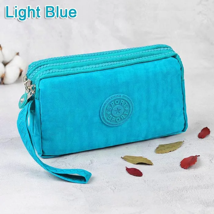 Light Blue Женские кошельки с 3 застежками-молниями, женские кошельки, брендовый клатч, кошелек для монет, карточки-ключи, сумки для денег, холщовые короткие женские кошельки, сумки для девушек - Цвет: Light Blue