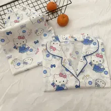 Takara Tomy – pyjama Hello Kitty en coton tricoté, deux pièces, joli dessin animé, pantalon à manches longues, Service à domicile, nouvelle collection printemps et automne