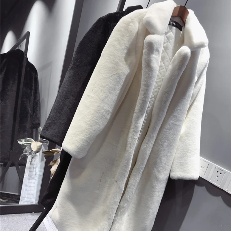 New Women Autumn Winter Furry Warm Fur Outerwear Fashion Loose Faux Fur Rabbit Long Jacket Casual Thickened Fur Coat 2