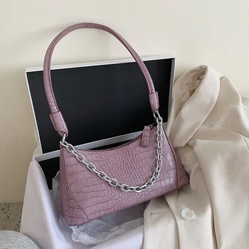

2020 summer new female bag fashion chain temperament wild shoulder single armpit bag retro crocodile pattern lady bag hand bags