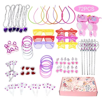 

72PCS Girl Hair Dressing Jewelry Accessories Set Plastic Pretend Play Princess Game Colorful Dress Up Fashion Party Toy For Kids