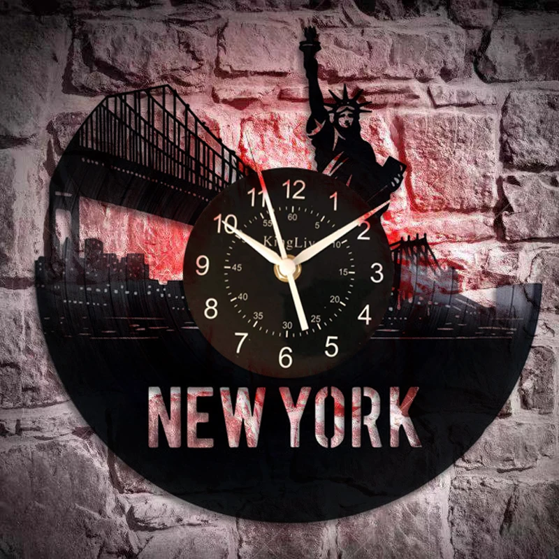 

New York led Record Wall Clock Get Unique of Office Room Wall Decor - Gift Ideas for Girls and Boys City Unique Art Design