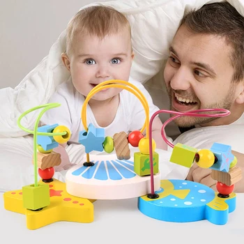 

2019 Baby Wood Ocean Series Children Math Toy Wooden Around Beads Maze Kids Toys Cartoon Early Learning Educational Toys Gift