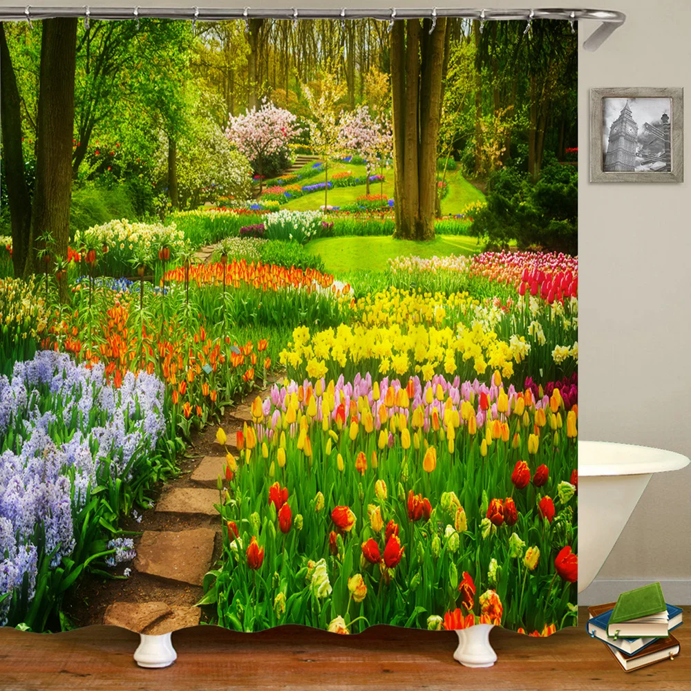 3d Bathroom Curtains Green Plants Forest Scenery Shower Waterproof With 12 Hooks Home Decoration Washable Fabric Screen | Дом и сад
