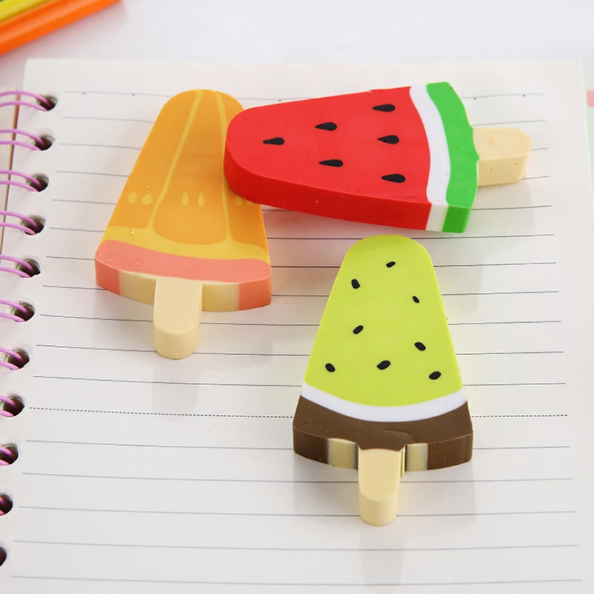 

15pcs/lot Lovely Watermelon Kiwi Popsicle Design Pencil Rubber Eraser Student Prizes Gift Eraser School Supply Free Shipping