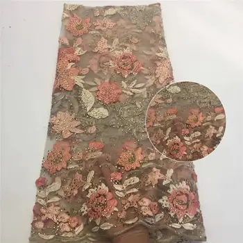 

Latest African guipure lace fabric High quality French orange lace fabric, stone Nigerian dress WD1219