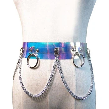 

2020 New Punk Gothic Faux Leather Belt Metal Chain Ring Waist Strap Street Dance Decor
