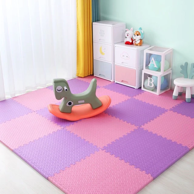 Baby Foam Crawling Mat Children EVA Educational Toys Kids Soft Floor Game Mat Chain Fitness Brick Gym Game Carpet 2.5cm Thicknes pink purple
