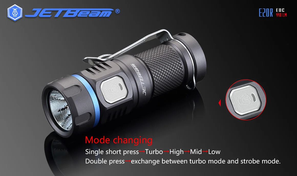 Jetbeam E20R фонарь EDC Cree SST40 N4 BC Led 990 люмен 4 модель функция памяти боковой переключатель 16340 фонарик