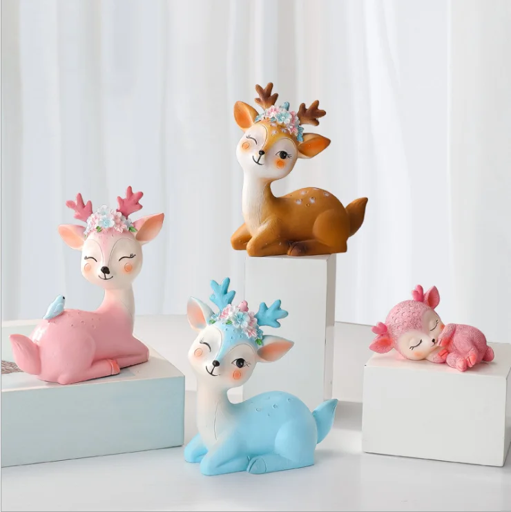 Cute Resin Doe Fawn Desk Decor Animals Figurines Party Decorations for Baby Shower Birthday Wedding 2 Pack Deer Cake Topper 1.6