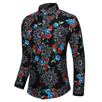 

Men Summer Shirt Long Sleeve Casual Slim Fit Dress Hawaiian Shirt Camisa Masculina Male Luxury Floral Palace Baroque Crown Shirt