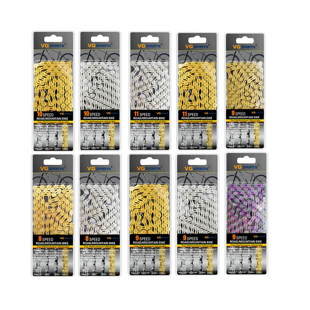 VG Sports MTB Bicycle Chain 8/9/10/11 Speed Durable 116L Road Bike Hollow Chain 