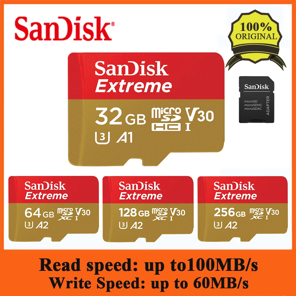

Sandisk Original Memory Card Extreme Micro SD Card A2 A1 V30 U3 Flash Card 64GB 32GB TF Card 128GB 256G Memory Microsd Free Ship