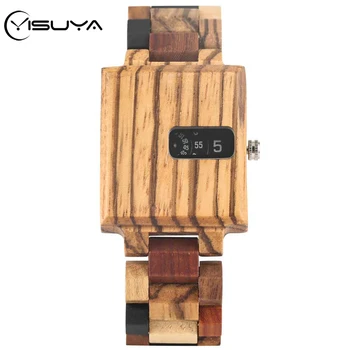 

YISUYA Rectangle Wooden Watch Men's Watches Creative Turntable Display Wooden Clock Quartz Watch Top Luxury Men Clock