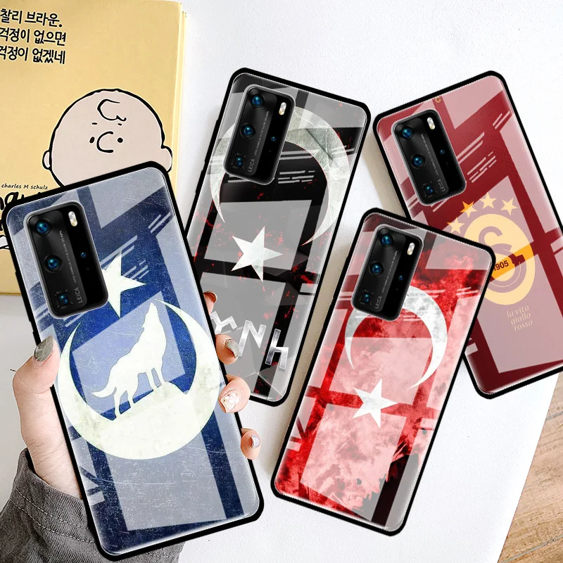 Чехол для Huawei P20 P40 Lite E P30 Pro P Smart 2019 Mate 10 20 X стеклянный с флагом Турецкой Республики