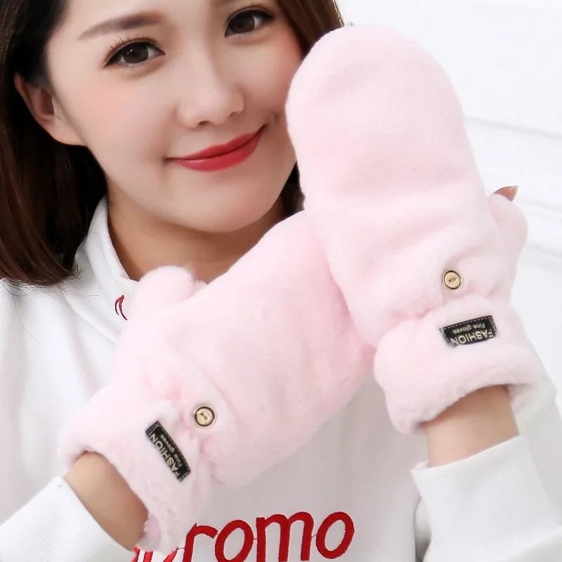 

Eldiven Plush Clamshell Gloves Women Korean Version Plus Velvet Thick Warm Gloves Cycling Full Finger Glove Guantes Ciclismo New