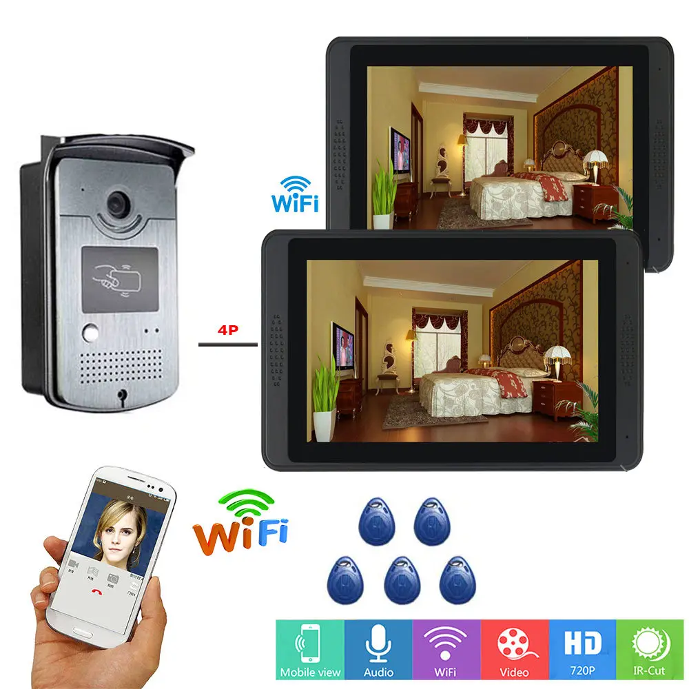 RFID пароль 7 дюймов lcd Wifi беспроводной видео домофон с камерой приложение дистанционное управление Поддержка 8 мобильных телефонов - Цвет: D KIT