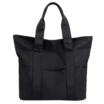 

Big Capacity Women Handbag Female Nylon Cloth Shopping Bags Large Pure Color Simple Handbags Black