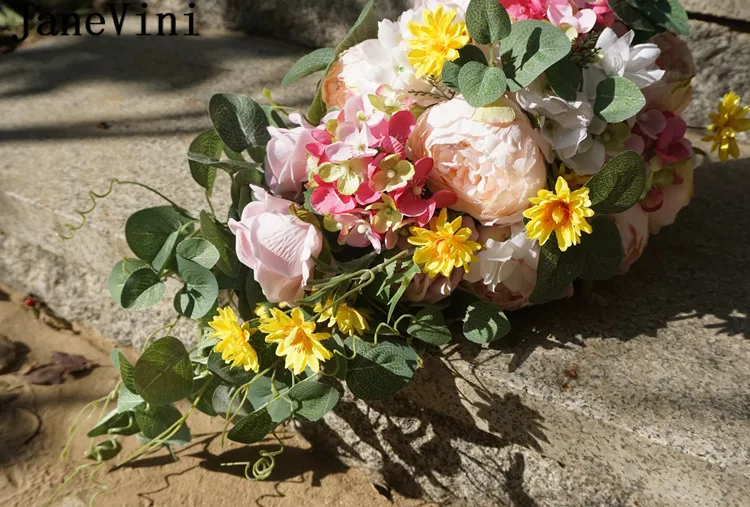 JaneVini шелк свадебный букет искусственных цветов водопад Шампанское розовая Роза пион Свадебный букет невесты
