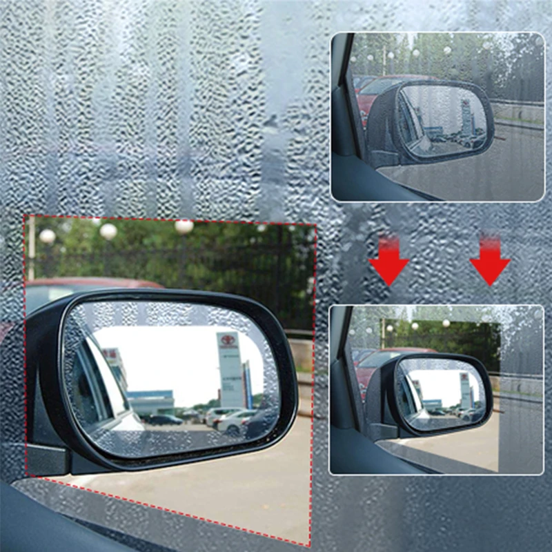 AOLVO Car Rearview Mirror Film,2 Pack Universal HD Anti-Fog Nano Coating Rainproof Film,Anti-glare,Anti-Mist,Anti-scratch Screen Protector for Rear View Window Mirror for Car,SUV,Trailer,Bus 