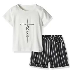 Новые летние модные повседневные хлопковые шорты с короткими рукавами для больших мальчиков белая футболка Черная детская одежда в