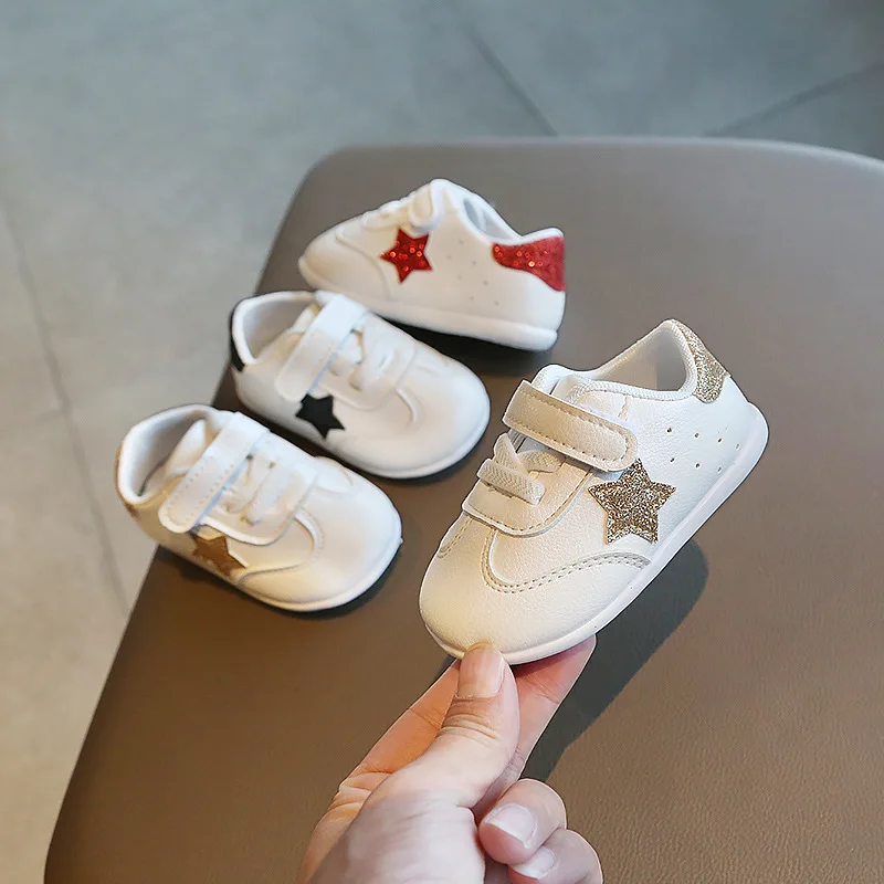 Shinning Star Hook & loop Baby White Shoes Infant Toddler Girls Sneaker Boys Casual Kids First Walkers Sports Newborn