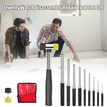 

Hot Sale 9pcs Roll Pin Punch Set with Hammer Watch Repair Tool Kit with Bag Carbon Steel M88