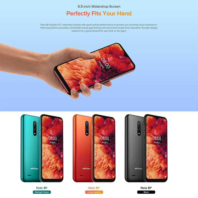 Ulefone Note 8P глобальная версия смартфона Android 10 4G четырехъядерный экран 5 дюйма 8