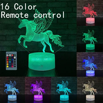 Style2 16 colors 3D светильник Единорог Лошадь ночной Светильник сенсорная настольная лампа 7 цветов Изменение, Оптическая иллюзия Лампа Led Рождественские подарки Декор Светильник - Цвет: Style2 16 colors