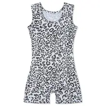 Гимнастические костюмы для девочек, короткий костюм без рукавов с леопардовым принтом, одежда для балета, гимнастики, занятий спортом, танцев, выступлений