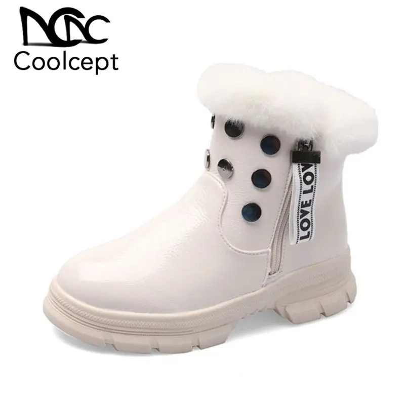 Coolcept Ankle Boots Female Round Toe Flat Heel Pu Leather Zipper Furry Keep Warm Shoes Women Stud Ladies Footwear Size 35-40 |