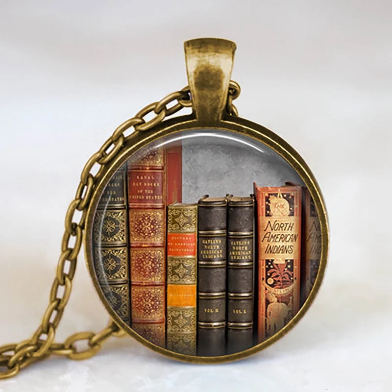 New Fashion Necklace Glass Dome Vintage Library and Books Pendants Necklace For Students Teachers And Librarians Necklace - Окраска металла: 19