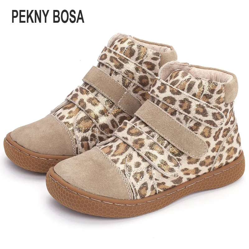 Pekny bosa/брендовые Детские леопардовые ботильоны; детская кожаная обувь; обувь для маленьких девочек и мальчиков; сезон весна-осень; 25-35