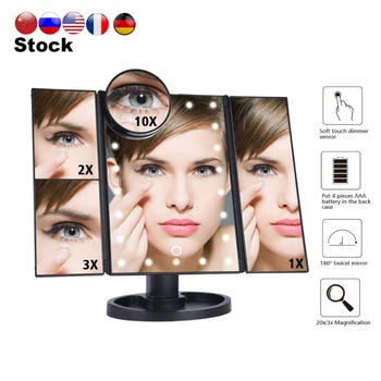 

1X/2X/3X/10X Makeup Mirror LED Touch Screen Light Magnifying 22LEDs Folding Table Desktop Vanity Mirrors w Light Folding Mirror