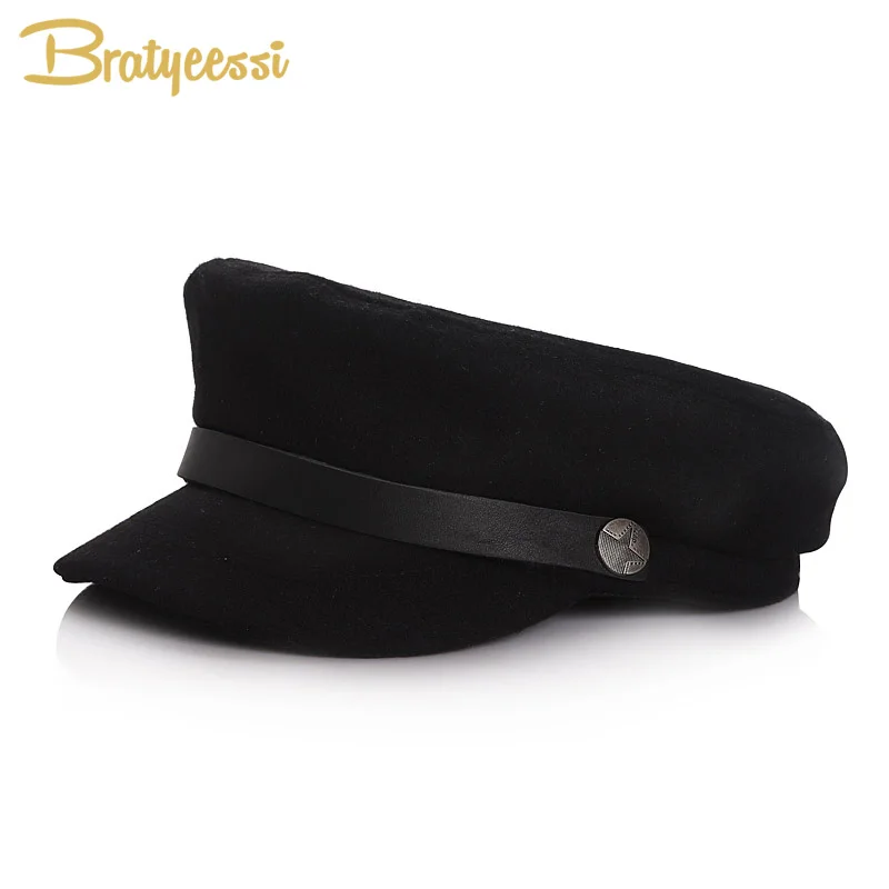 

New Fashion Baby Hat for Girls Boys Flat Top Baby Cap Kids Hat Wool Autumn Winter Military Sailor Hat for Children Hats 51/53