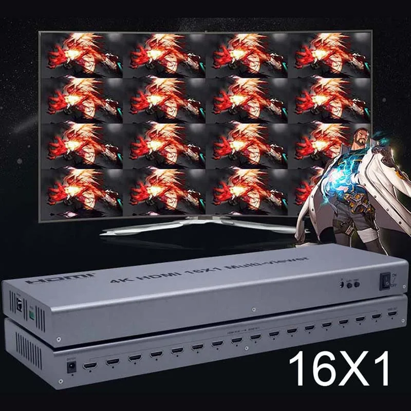 

4K HDMI 16x1 Quad Multiviewer Switcher 16 In 1 Out Seamless Switch Multi Viewer Picture Screen Divider HDTV Display Converter