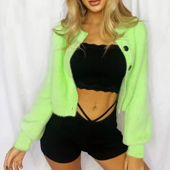 

Knit Cardigan Sweater Women Loose Open Front Long Sleeve Solid Color Sweater Blouses With Buttons 2020 Female Sexy Coat Outfit