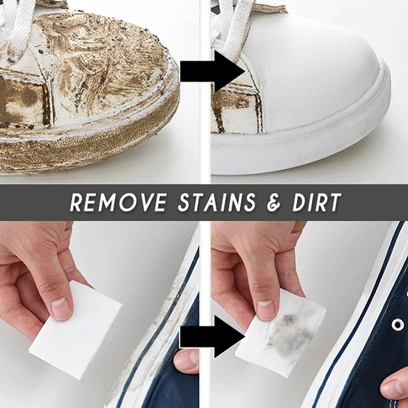 30PCS/bag  Individually Wrapped Disposable Sneakers Shoe Cleaning Wipes Shoe Brush