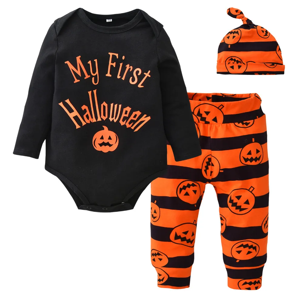 2021 Autumn New Baby Boys Girls Clothing Set Long Sleeve Halloween Style Infant 3pcs Suit(Baby Rompers+Pants+Hat)Newborn Clothes | Детская