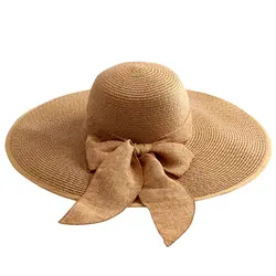 Женская большая соломенная шляпа Bowknot флоппи складные сворачиваются пляжная кепка Кепка Солнцезащитная